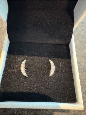Pandora Silver Crescent Moon CZ Stud Earrings